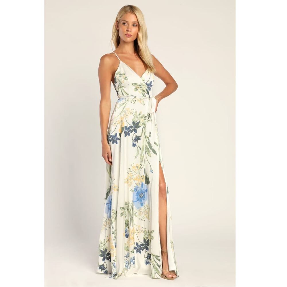 Lulus Still The One White Floral Maxi Open Back Dress - S - Pre-Owned